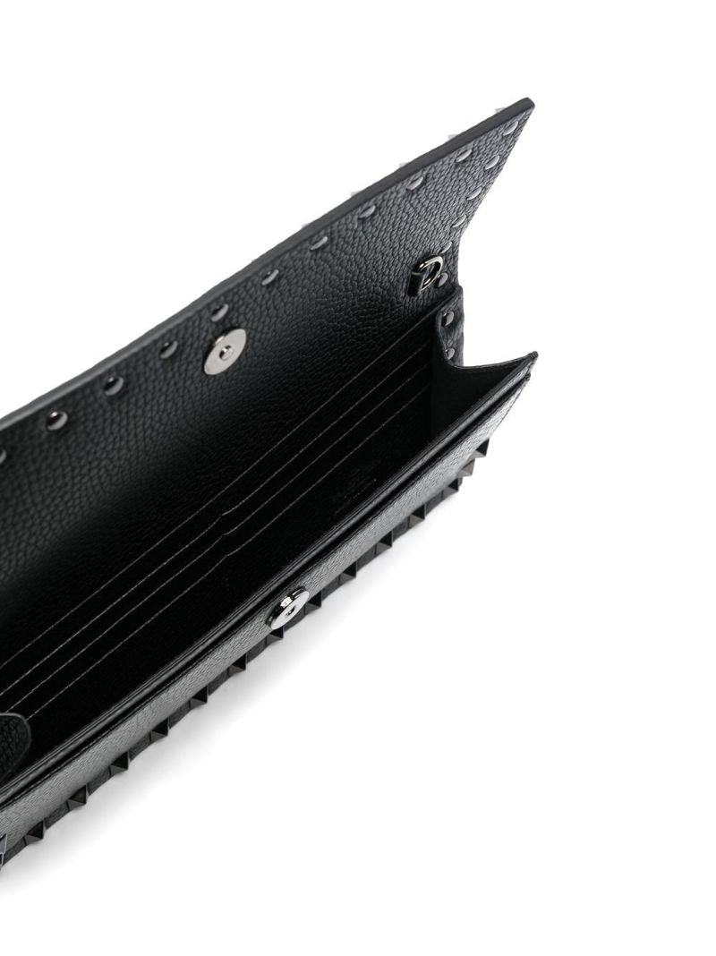 Black Rockstud Leather Chain Wallet