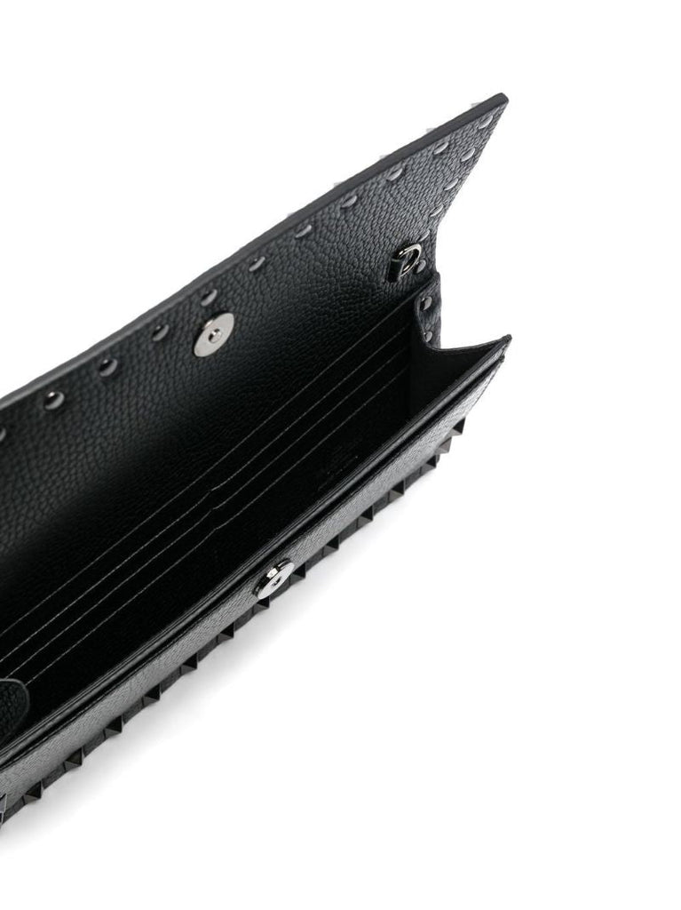 Black Rockstud Leather Chain Wallet