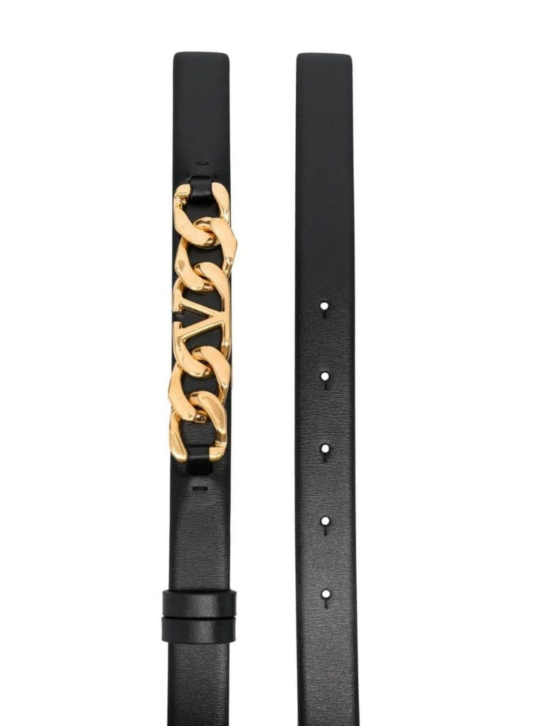 Black Vlogo Chain Leather Belt