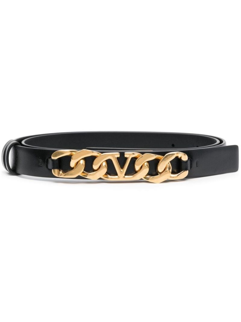 Black Vlogo Chain Leather Belt