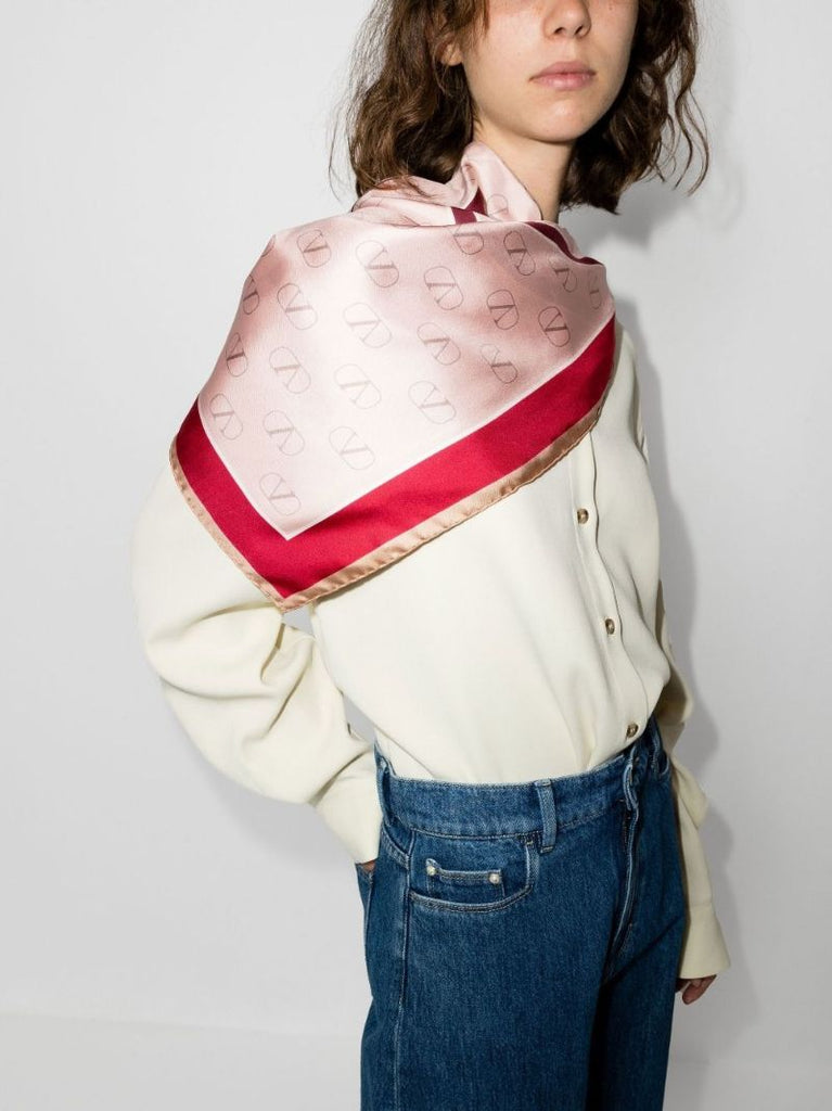 Pink Vlogo Signature Silk Scarf