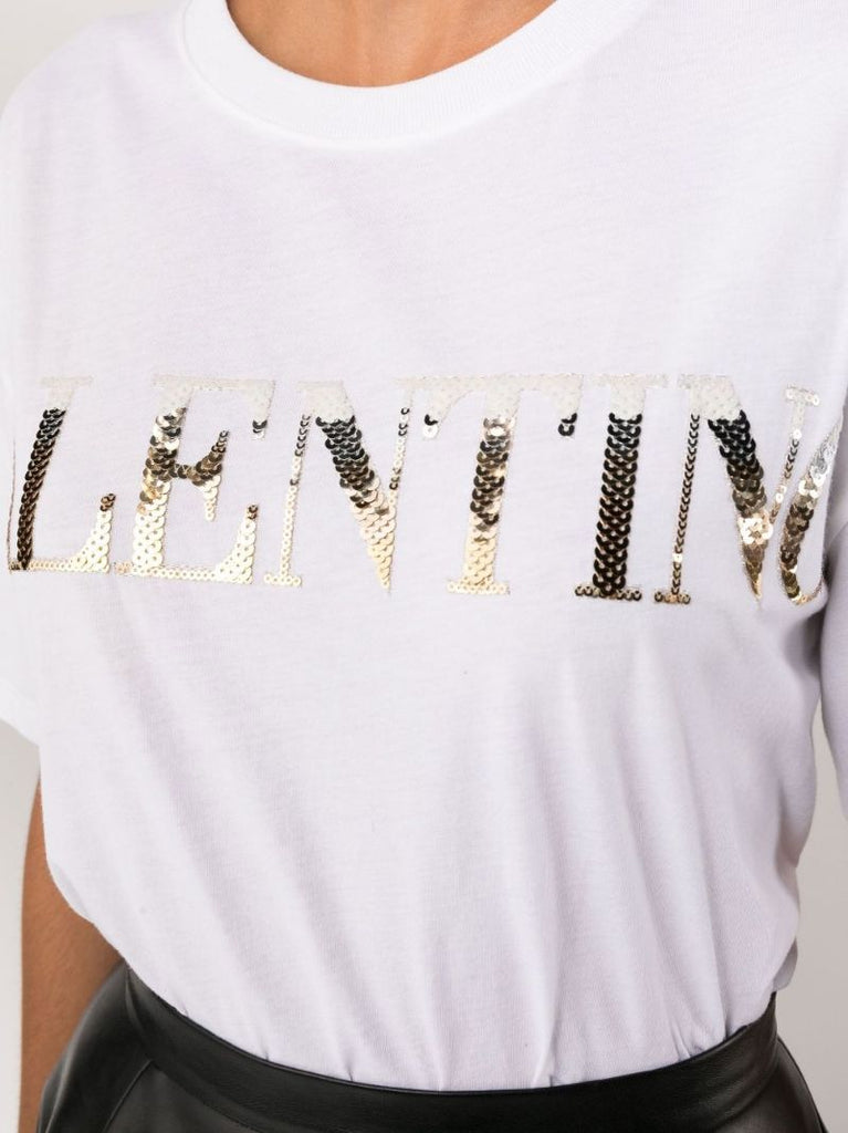 White Embellished Logo Cotton T-shirt