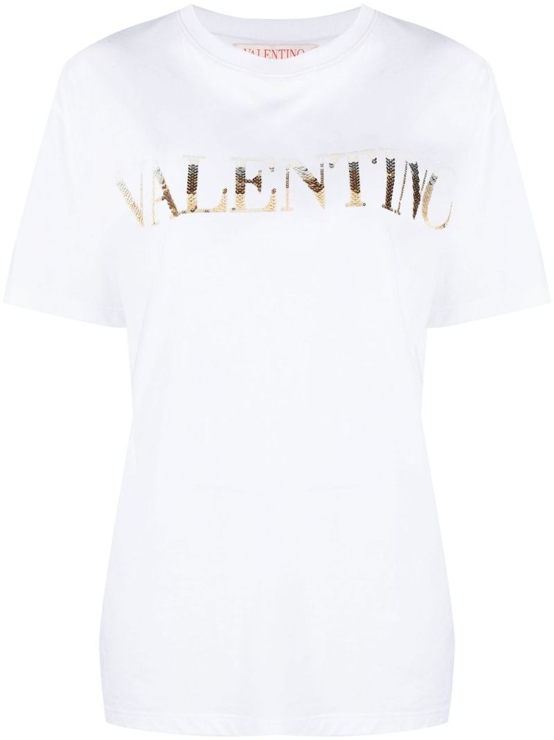 White Embellished Logo Cotton T-shirt