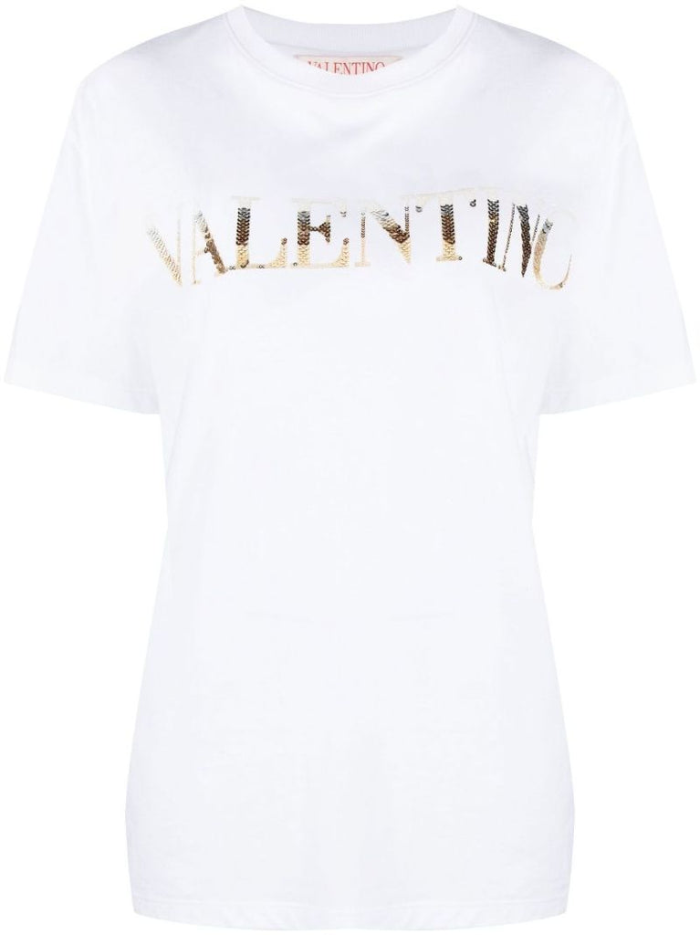 White Embellished Logo Cotton T-shirt
