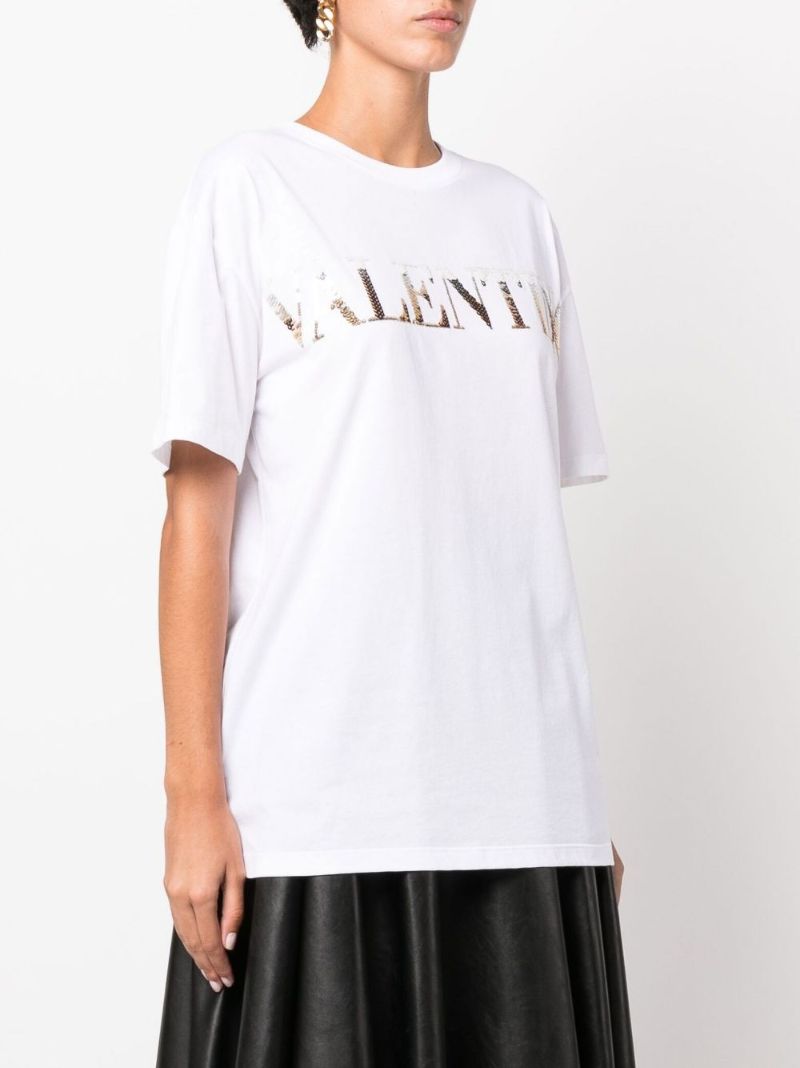 White Embellished Logo Cotton T-shirt