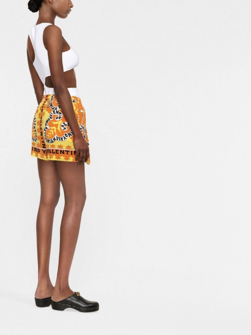 Yellow Logo Print Silk Shorts