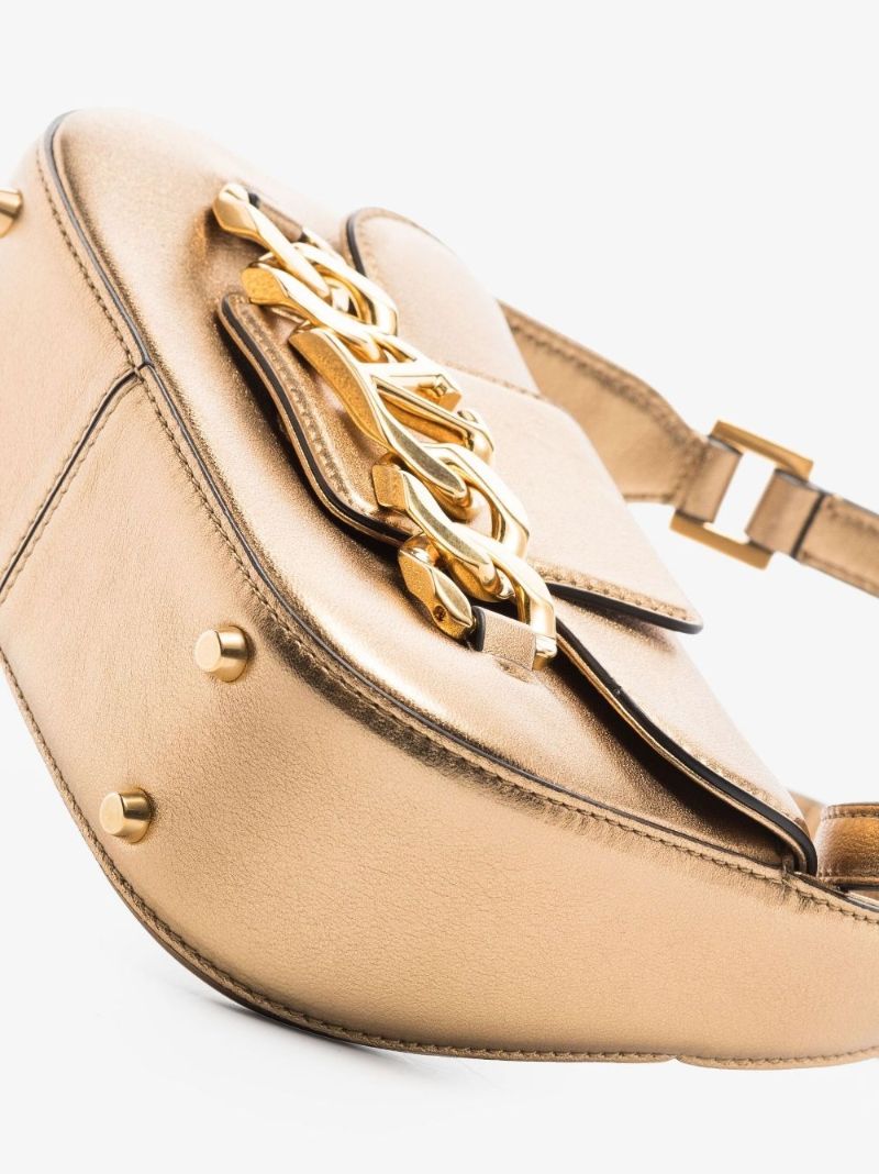 Gold Vlogo Chain Leather Shoulder Bag