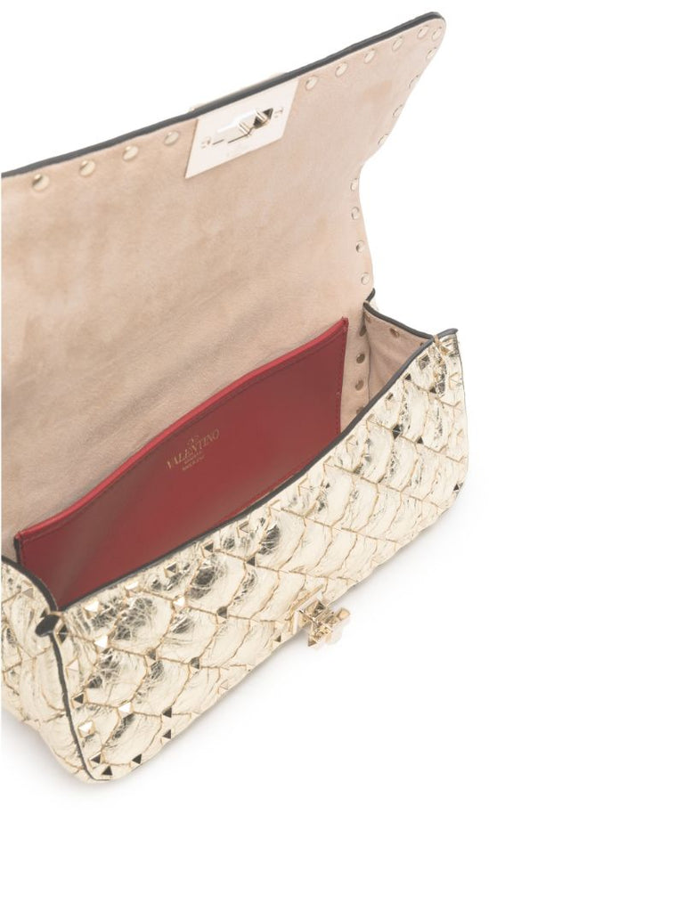 Gold Rockstud Spike Small Leather Shoulder Bag