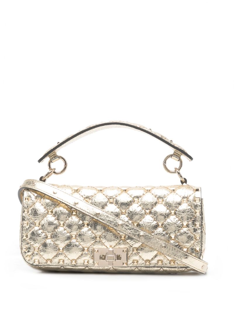 Gold Rockstud Spike Small Leather Shoulder Bag