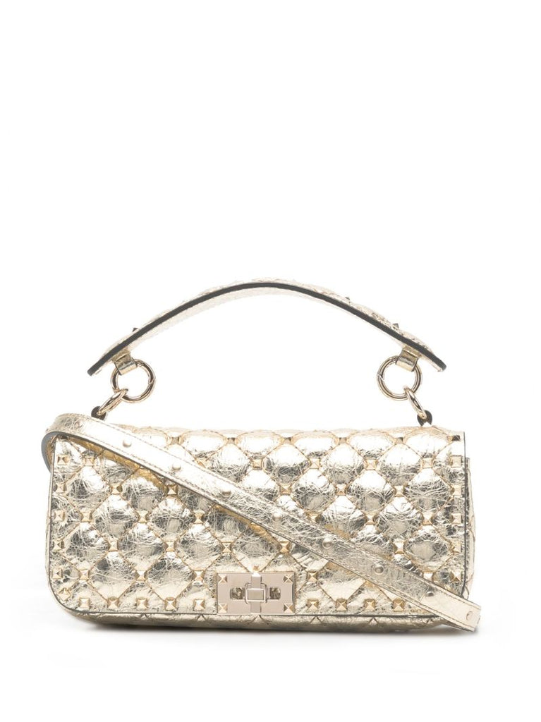 Gold Rockstud Spike Small Leather Shoulder Bag