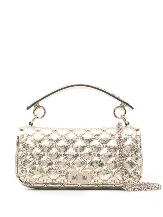 Gold Rockstud Spike Small Leather Shoulder Bag