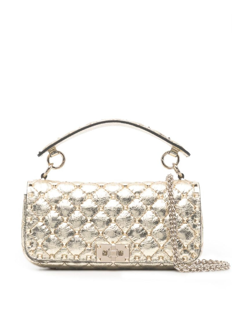 Gold Rockstud Spike Small Leather Shoulder Bag