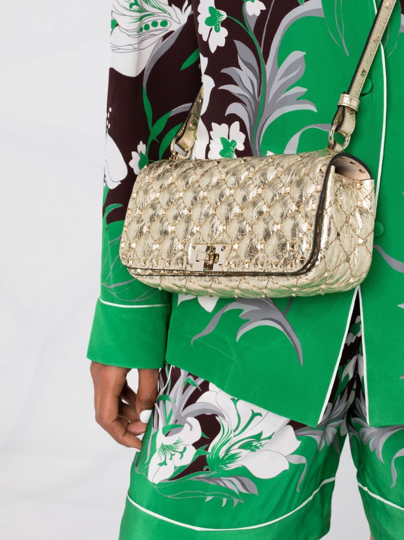 Gold Rockstud Spike Small Leather Shoulder Bag