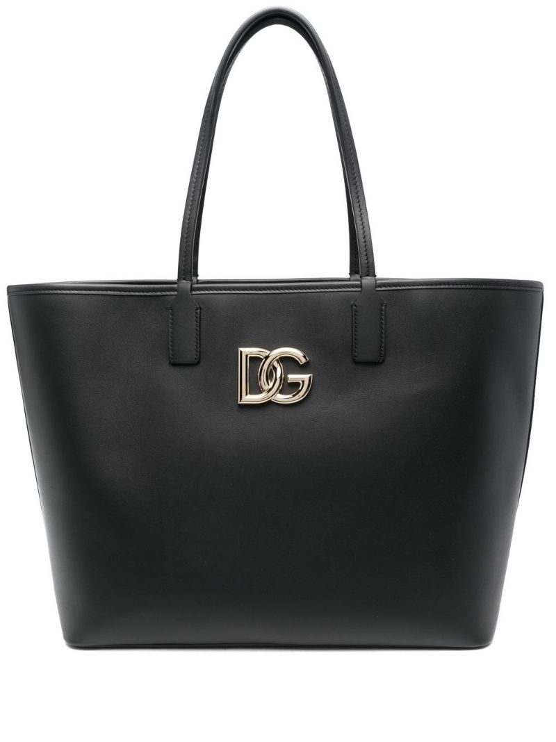 Black Logo Leather Tote Bag