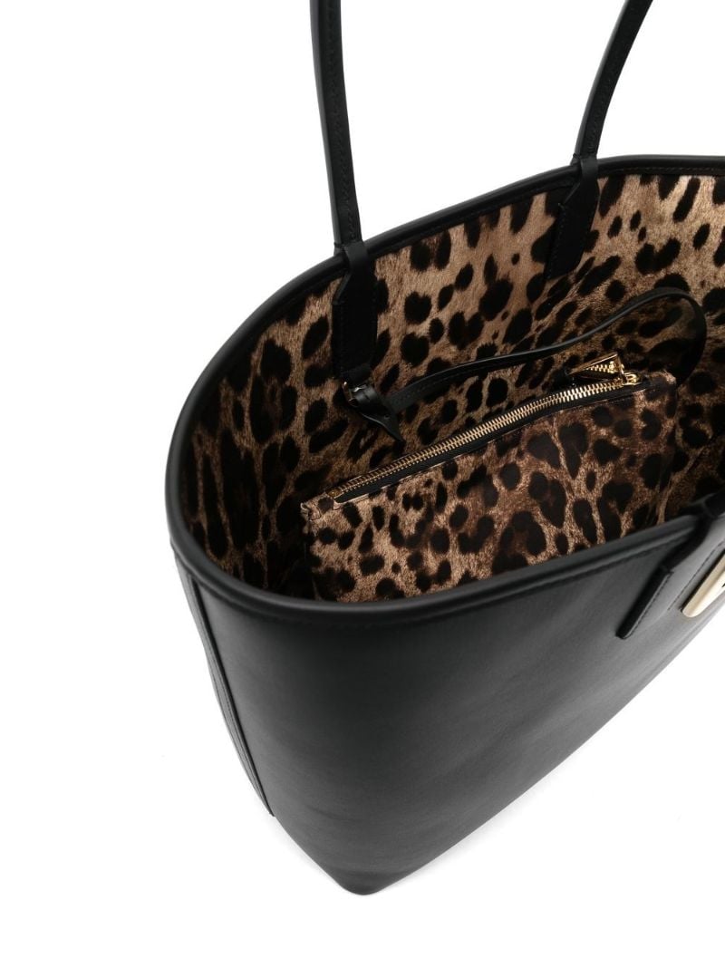 Black Logo Leather Tote Bag
