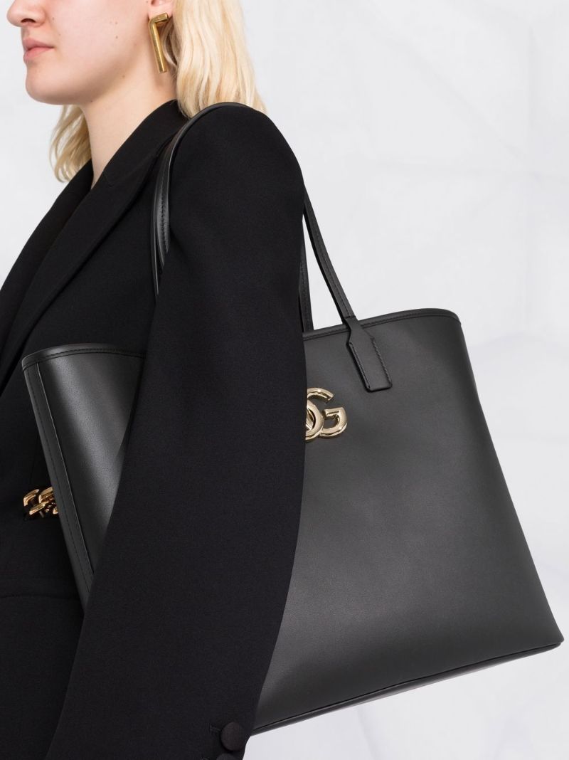 Black Logo Leather Tote Bag
