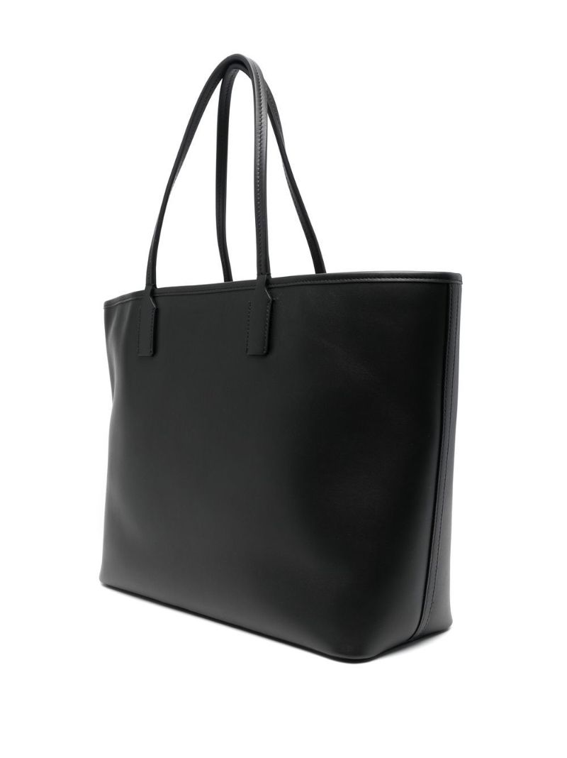 Black Logo Leather Tote Bag