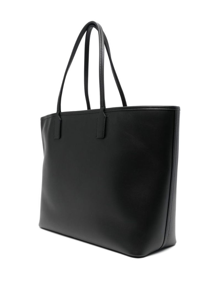 Black Logo Leather Tote Bag