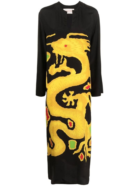 Black Drago Re-edition Printed Silk Dress