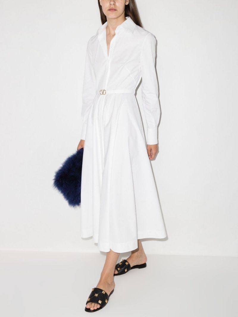 White Belted Cotton Midi Dress