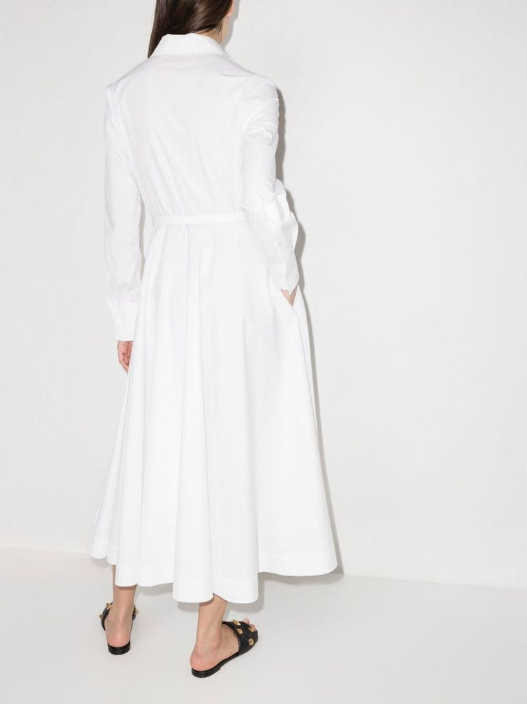 White Belted Cotton Midi Dress