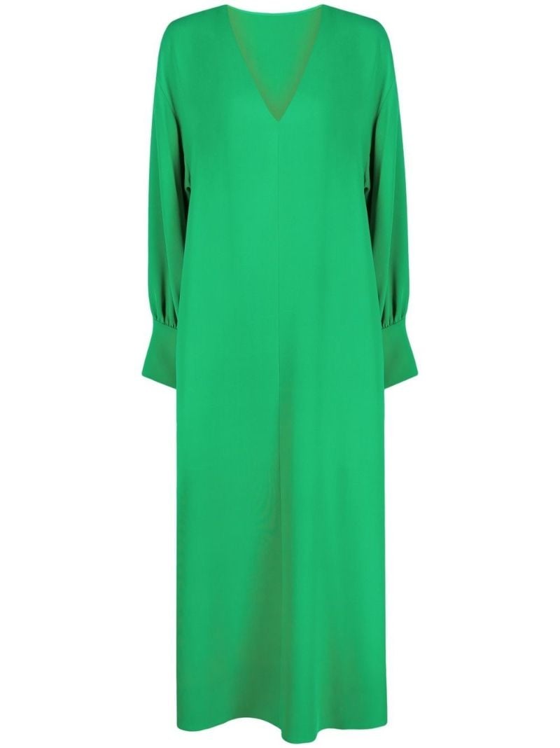 Green V-neck Silk Dress