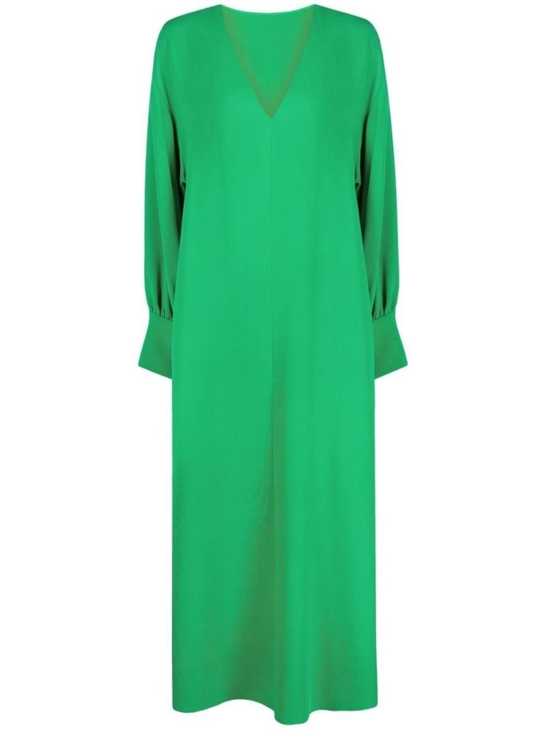 Green V-neck Silk Dress