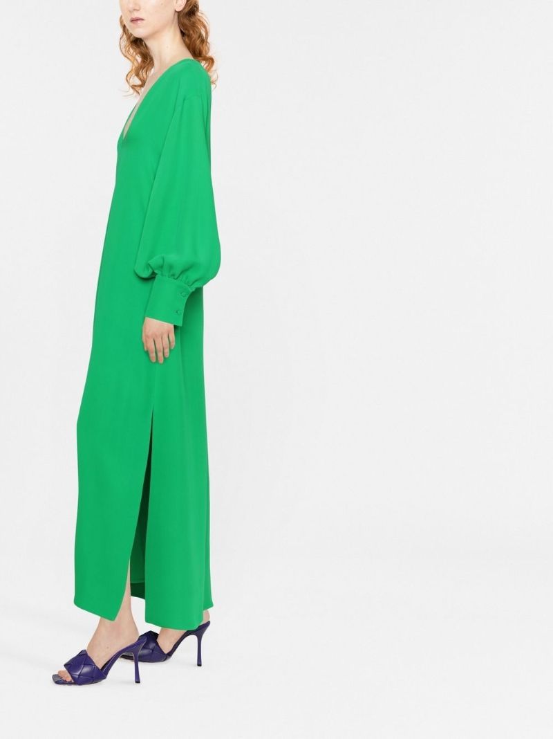 Green V-neck Silk Dress