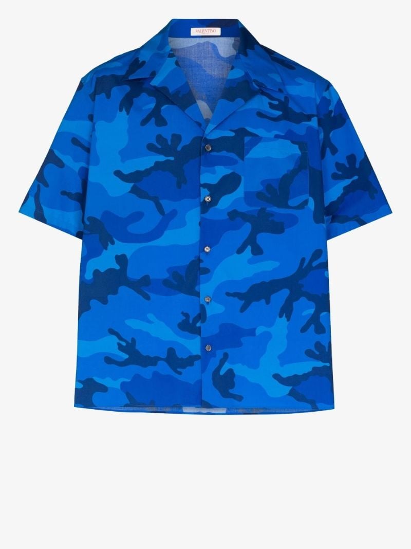 Blue Camouflage Print Cotton Shirt