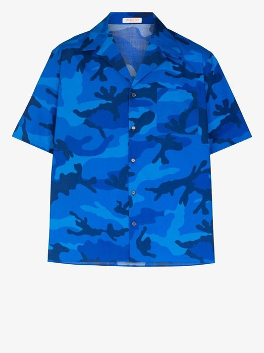 Blue Camouflage Print Cotton Shirt