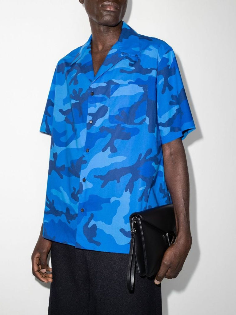 Blue Camouflage Print Cotton Shirt