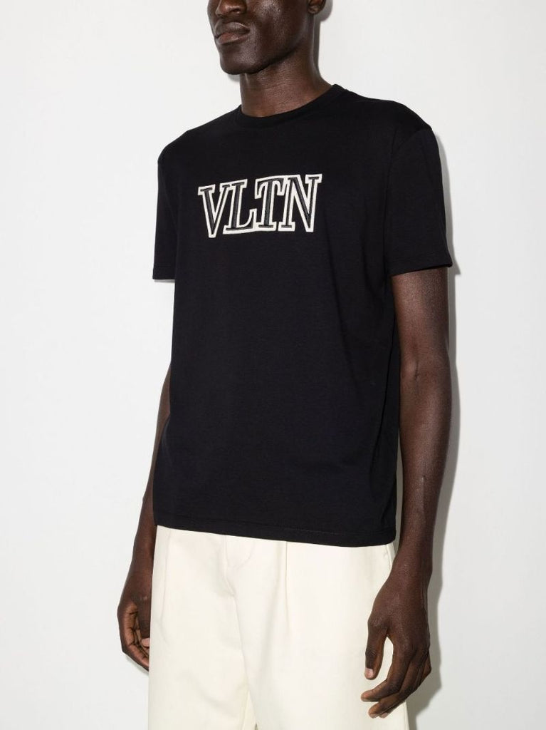 Black Vltn Embroidered Cotton T-shirt
