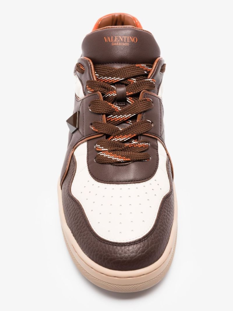 Brown One Stud Low Top Leather Sneakers