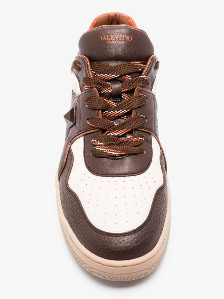 Brown One Stud Low Top Leather Sneakers
