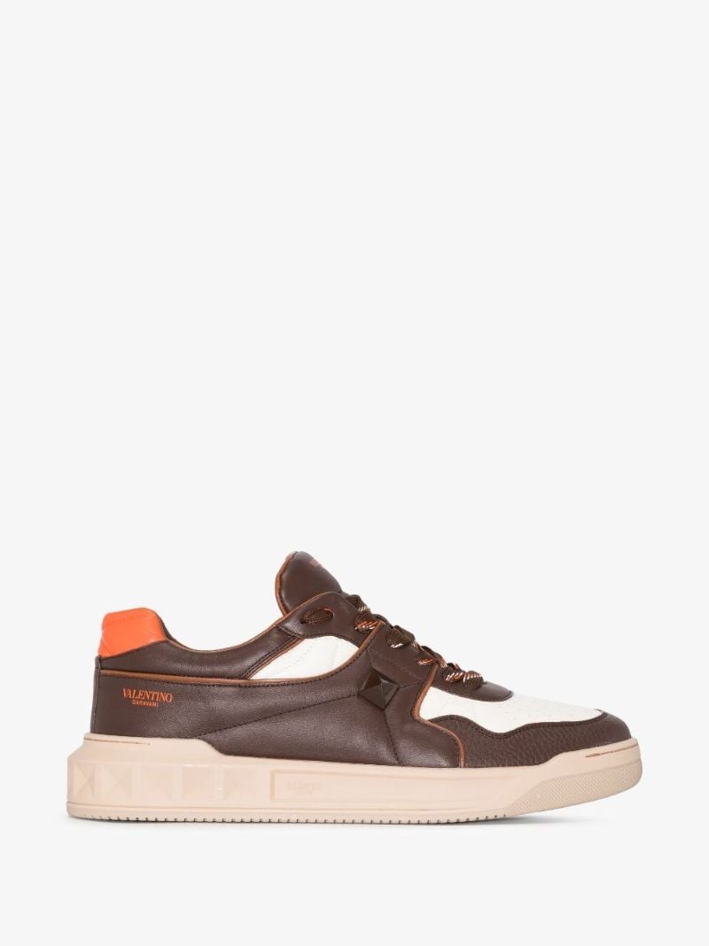 Brown One Stud Low Top Leather Sneakers