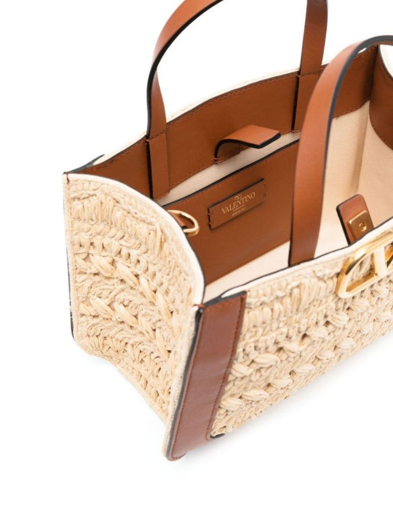 Neutral Vlogo Raffia Tote Bag