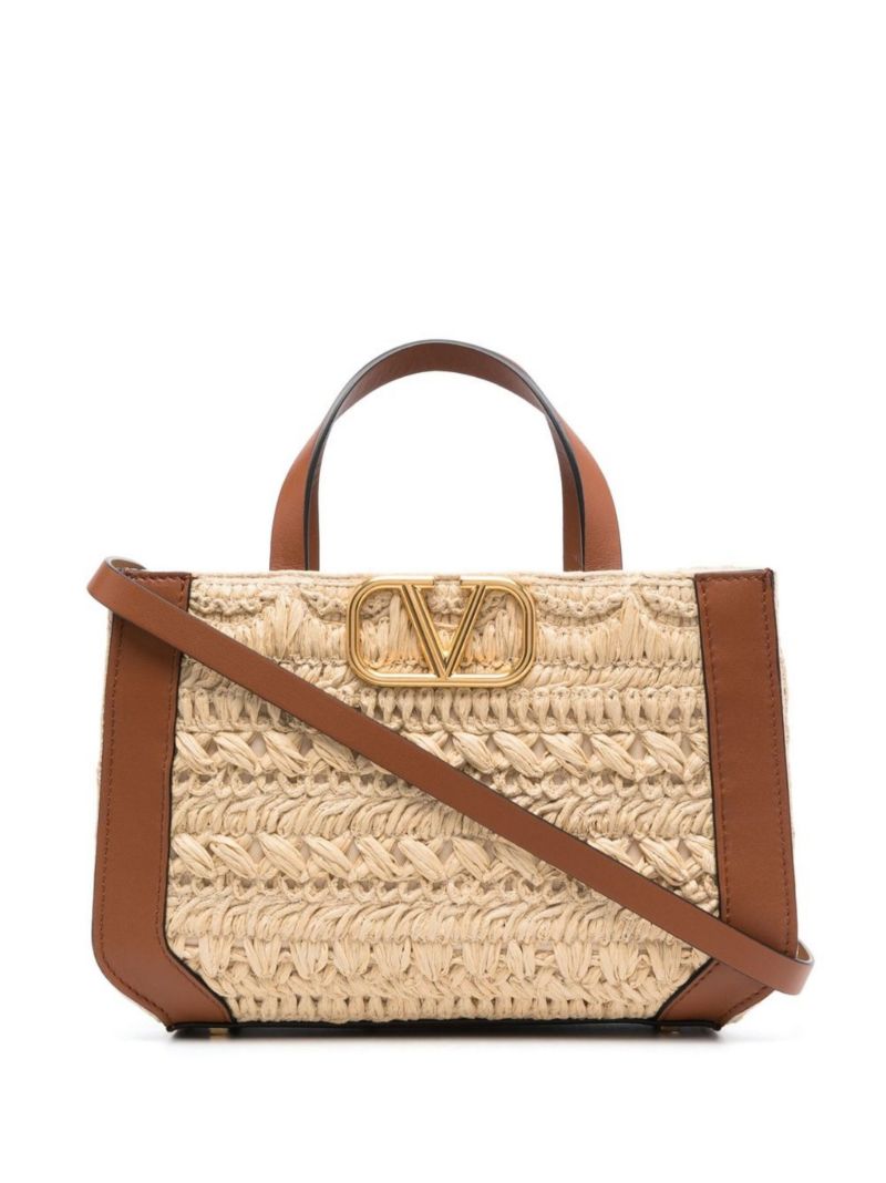 Neutral Vlogo Raffia Tote Bag