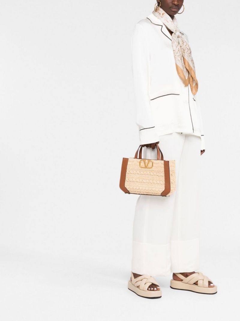 Neutral Vlogo Raffia Tote Bag