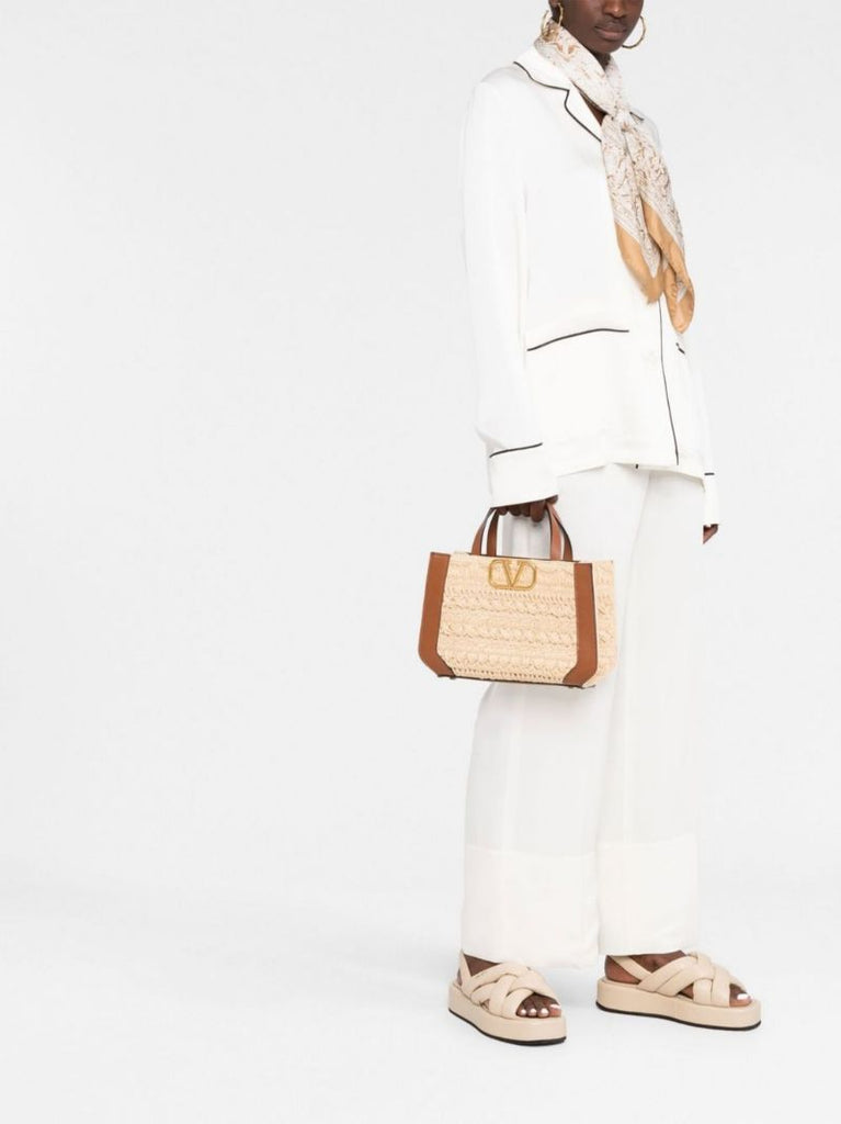 Neutral Vlogo Raffia Tote Bag