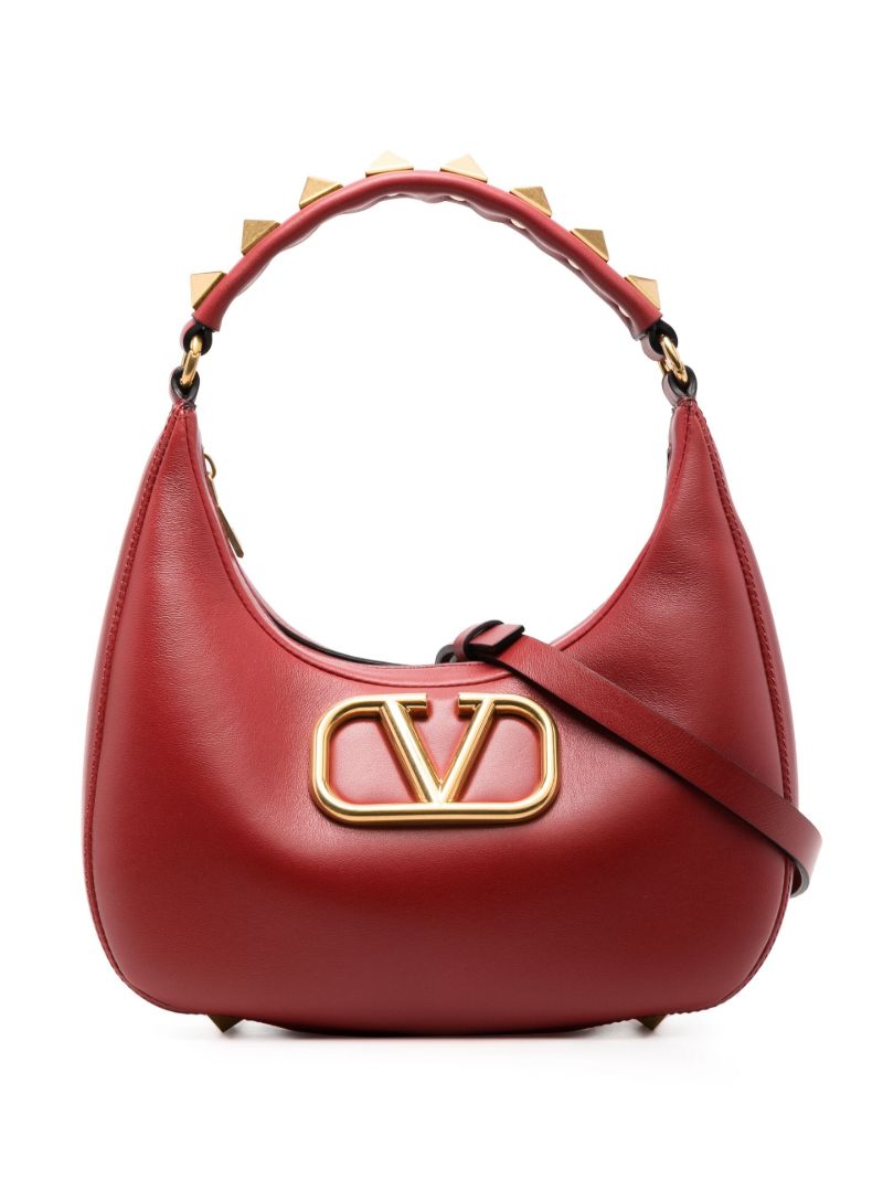 Red Stud Sign Leather Hobo Bag
