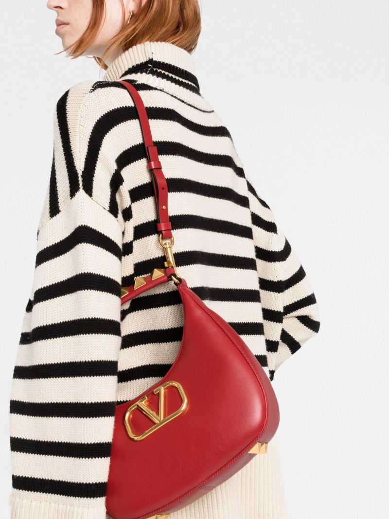 Red Stud Sign Leather Hobo Bag