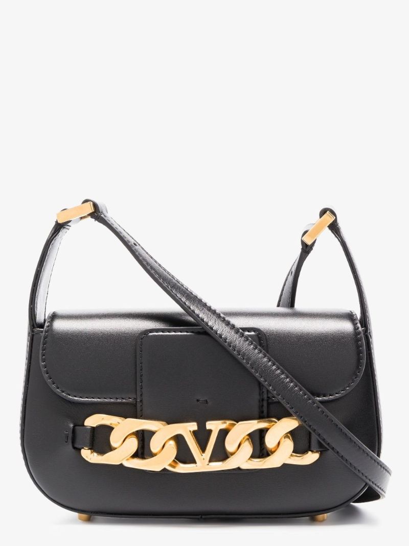 Black Vlogo Chain Small Leather Shoulder Bag