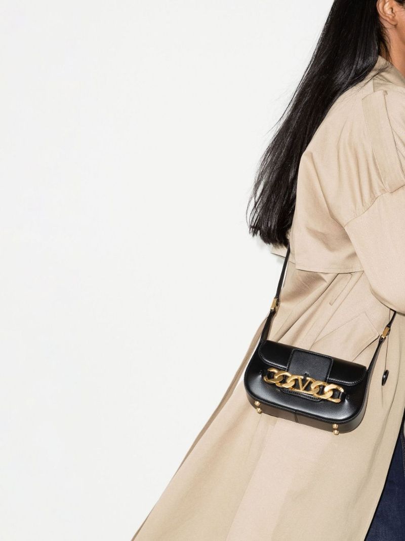 Black Vlogo Chain Small Leather Shoulder Bag