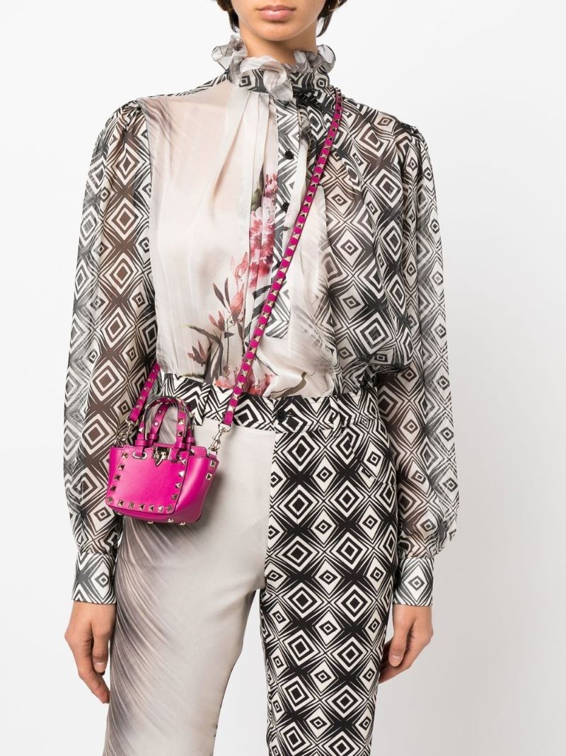 Pink Rockstud Micro Leather Tote Bag
