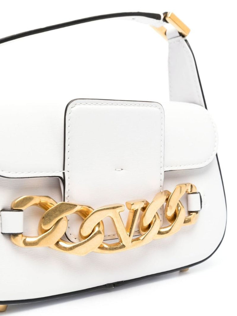 White Vlogo Chain Small Leather Shoulder Bag