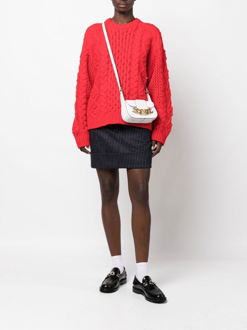White Vlogo Chain Small Leather Shoulder Bag