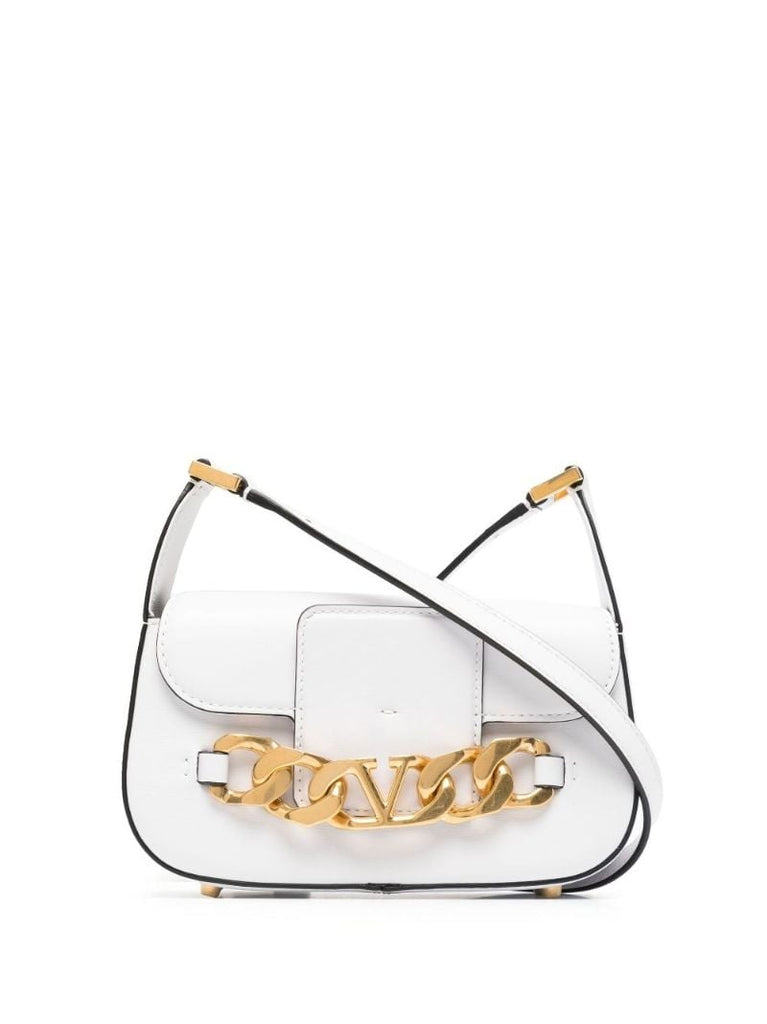 White Vlogo Chain Small Leather Shoulder Bag