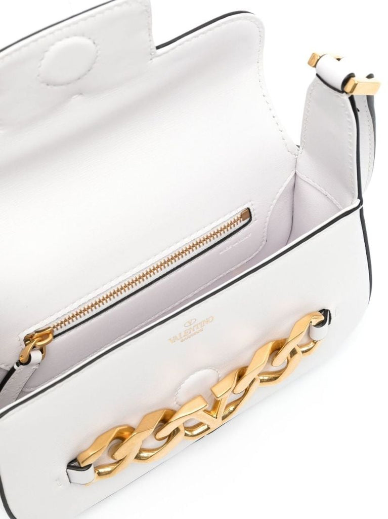 White Vlogo Chain Small Leather Shoulder Bag