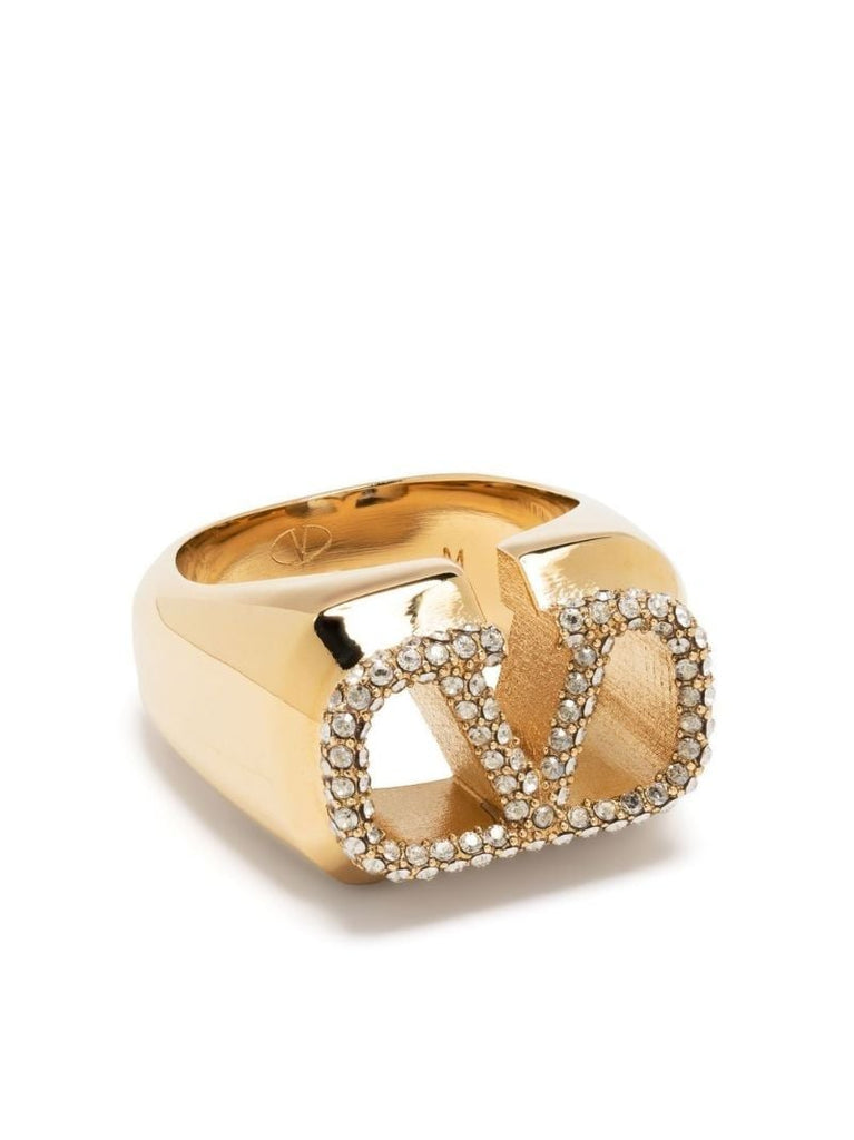 Gold-tone Vlogo Signature Crystal Ring