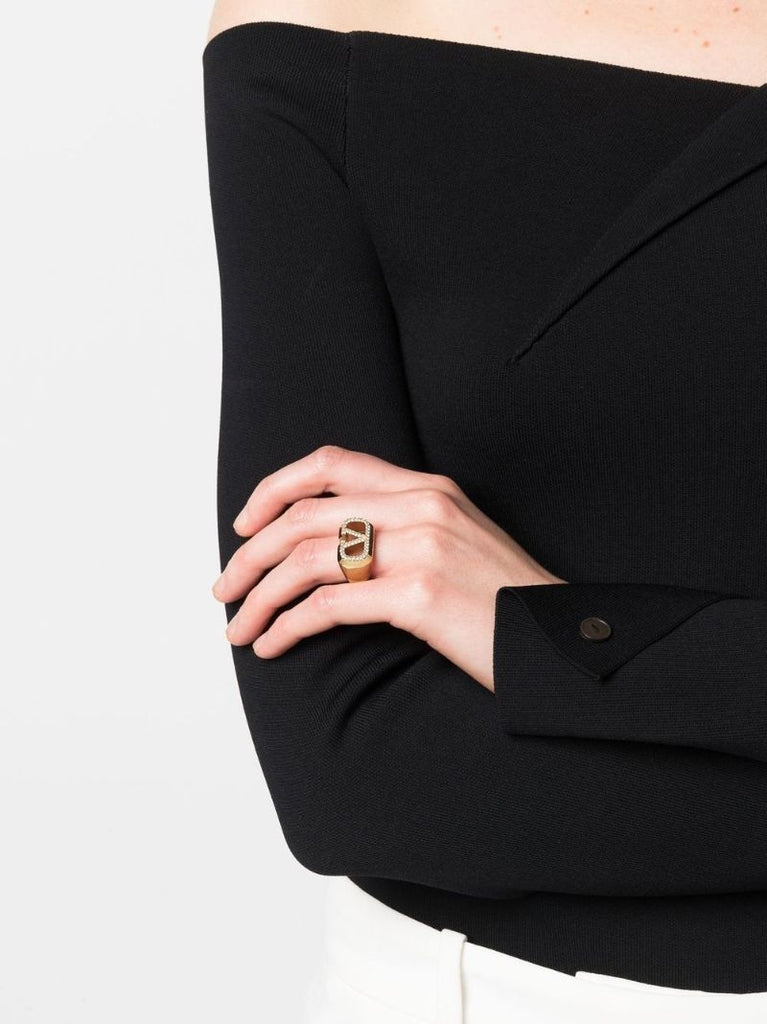 Gold-tone Vlogo Signature Crystal Ring